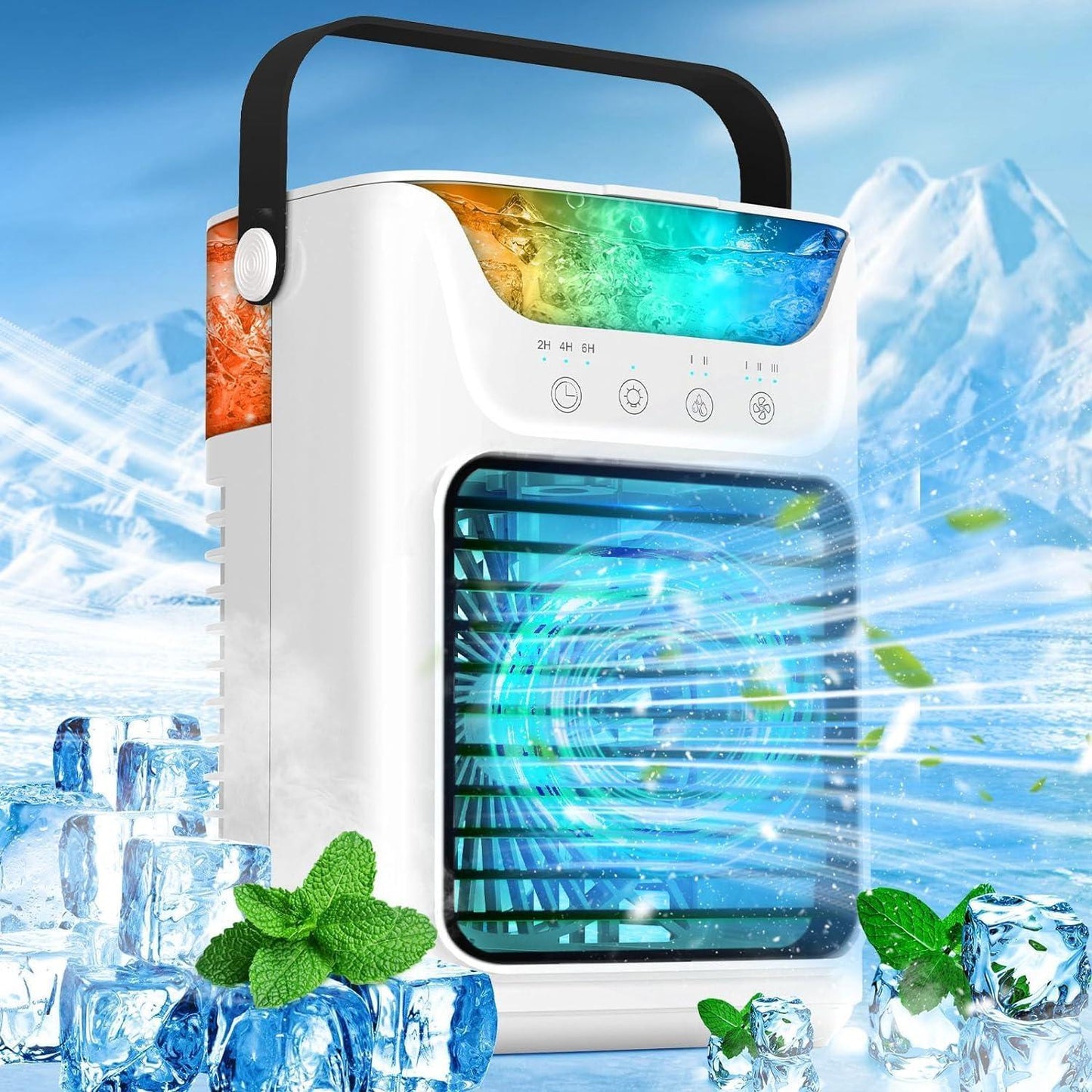 Mini Portable Evaporative Air Cooler | Water Mist Fan | 4-in-1 Cooling