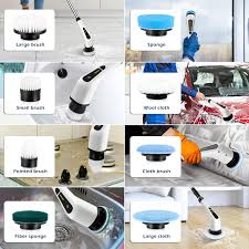 Electric Spin Scrubber Brush for Bathroom Cleaning | 7 Replaceable Heads | Cordless Rechargeable | Adjustable Handle | 2 Speed Cleaning Tool