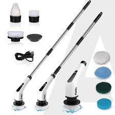 Electric Spin Scrubber Brush for Bathroom Cleaning | 7 Replaceable Heads | Cordless Rechargeable | Adjustable Handle | 2 Speed Cleaning Tool