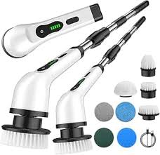 Electric Spin Scrubber Brush for Bathroom Cleaning | 7 Replaceable Heads | Cordless Rechargeable | Adjustable Handle | 2 Speed Cleaning Tool