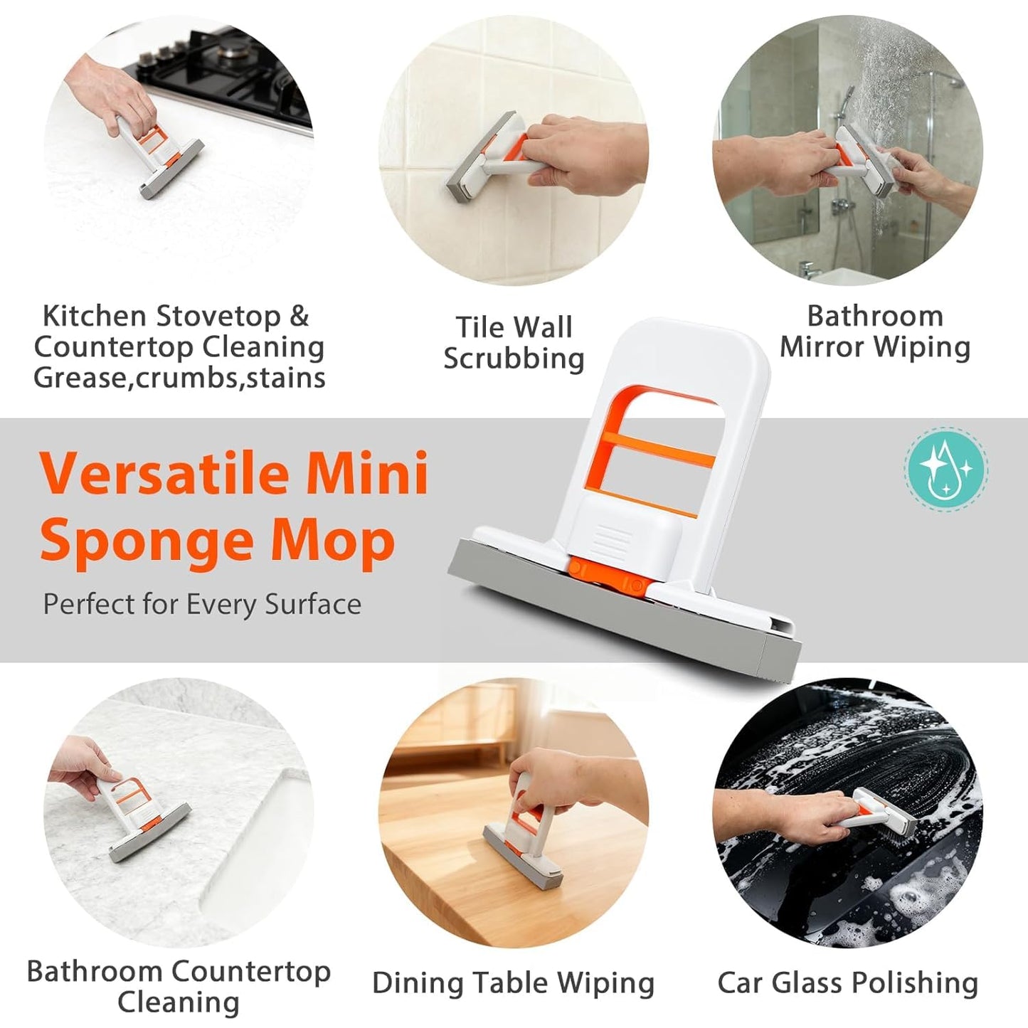 Mini Foldable Sponge Mop – Self-Squeeze Cleaning Tool for Kitchen, Bathroom & Glass (Portable & Reusable)